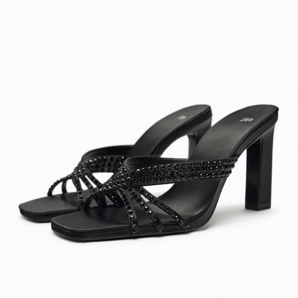 Zara NWT satin effect rhinestone heeled sandals - Picture 2 of 7